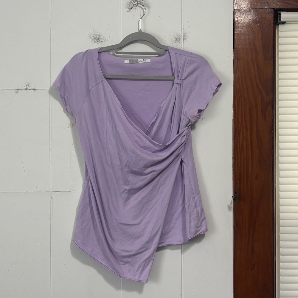 Athleta Womens Large Lavender Purple Faux Wrap Draped Asymmetrical Top